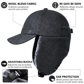 GADIEMKENSD Wool Trapper Hat with Ear Flap Winter Thickened Thermal Baseball Cap for Men Women Windproof Ushanka Warm Hats Comfortable Soft Pilot Caps for Hunting Jogging Cycling Gray