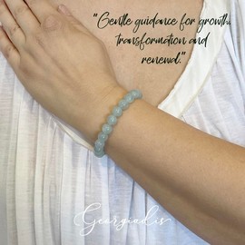 ( Georgiadis ) - Stunning 8mm Aquamarine Gemstone Bracelet, Tranquility and Inner Strength, Colour Therapy Blue, Birthstone March, Gift, Love, Bracelet for Women
