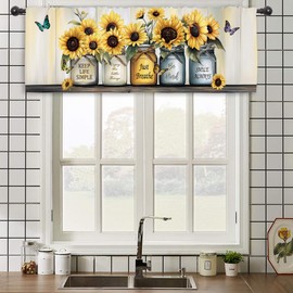 Miyotaa Farmhouse Sunflower Rustic Kitchen Curtain Valance 54W x 18H Rod Pocket Country Rural Quotes Inspirational Positive Window Treatment for Living Room Bedroom Bathroom