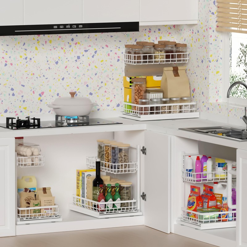 Uninol Under Sink Organizer, Adjustable Height Pull-Out Kitchen Storage Organization,15.8"