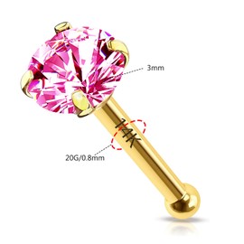 CHARMONLINE 14k Gold Nose Stud Gold Nose Rings 20g Yellow Gold Nose Stud Star,Heart,Round Cubic Zirconia 20G Hypoallergenic Nose Piercing for Women, 0, 14K, cubic zirconia