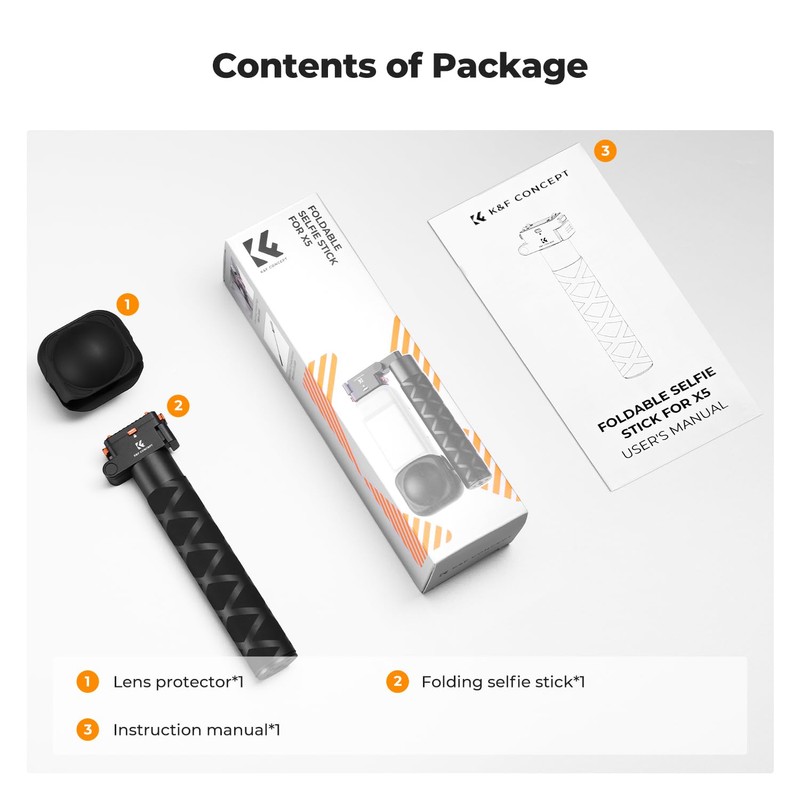 K&F CONCEPT Foldable Selfie Stick Compatible with Insta360 X5, Extended