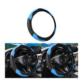 FALVFUN Carbon Fiber Car Steering Wheel Cover, 14.5-15 Inch Leather Elastic Vehicle Steering Wheel Protecter, Breathable Non Slip Auto Interior Decor Accessories, Universal Fit (Blue)