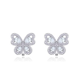 QUKE Cubic Zirconia Crystal Butterfly Shape Clip On Earrings Non Pierced Stud For Women Girls