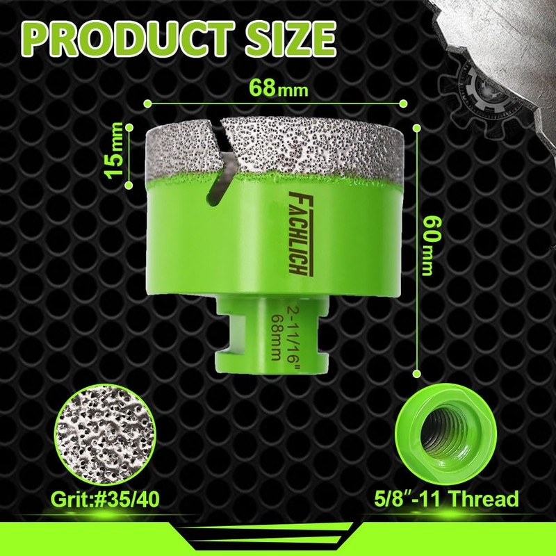 FACHLICH Diamond Core Drill Bits,2-2/3" 68mm Ceramic Tile Drill Bits