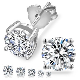 KRKC&CO Women's Moissanite Earrings 925 Silver 0.6/1/1.2/1.6/2/3 Carat Moissanite Diamond Stud Earrings, VVS1 D Colour, 14K Gold/White Gold, Allergy-Free, Silver, Moissanite