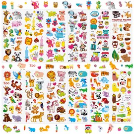 36 Sheets Animal Stickers for Kids - 3D Puffy Stickers Jungle & Farm Theme | Lion, Panda, Elephant, Giraffe | Reusable, Waterproof | Crafts, Scrapbooking, Party Favors