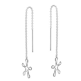 AeraVida Cute Little Flower Outlines on Cable Chain .925 Sterling Silver Slide Through Dangle Earrings for Simple and Unique Fashion Accessories with a Modern Trendy Vibe