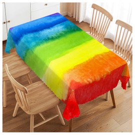 Walmsco Tablecloth Rainbow Colors Watercolor Decor For Dining Room Kitchen Rectangular Table Cover 132 * 178cm