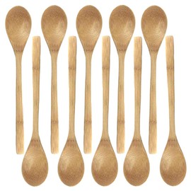 Bamboo Spoon Set for Eating Cooking Mixing Stirring,9.6 inch Soup Spoon Cooking spoon,Natural Tableware,Kitchen Tool Set Long Handle,Eco Friendly Table Spoon (10 Pieces)