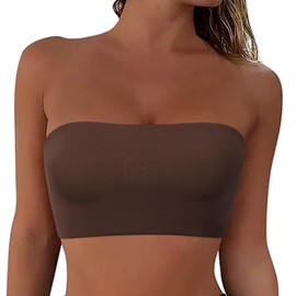 PrettyGuide Wireless Strapless Bandeau Bra for Women No Padding Seamless Bandeau Bralette Tube Top Cappuccino L