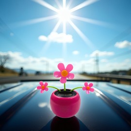Solar Powered Dancing Flower Car Decor - Rose Red Bobblehead Dashboard Ornament with Swinging Motion, Auto Accessories for Windshield and Dashboard,Educational Solar Toy for Kids Adults