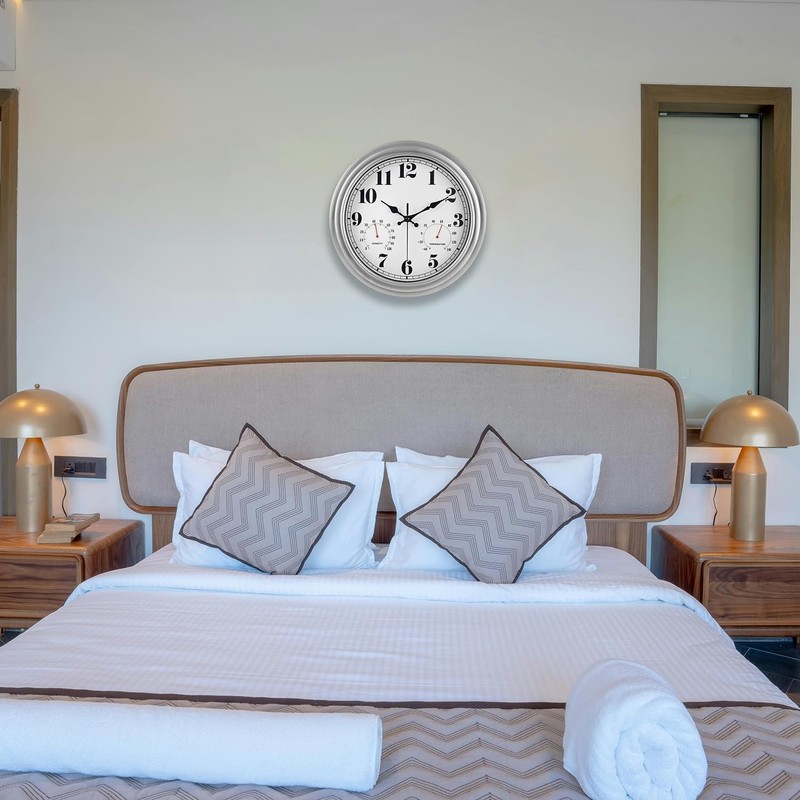 JENLYSTIME 13 Inch Outdoor Clock, Waterproof and Silent, with Thermometer