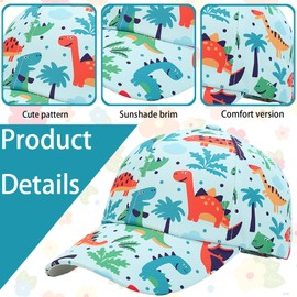 AUNGCSHE Baseball Cap, Adjustable Children's Snapback, Adjustable Baseball Cap, Sun Hat, lake blue dinosaur, 54