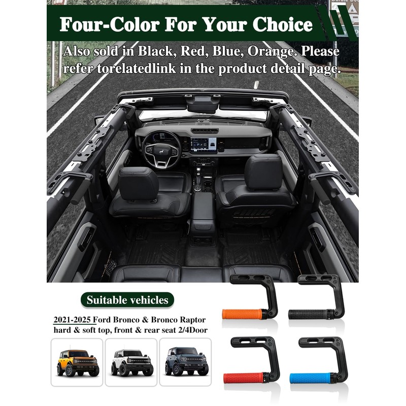JROAD Bronco Aluminum Grab Handles Roll Bar Non-Slip Grip HandlesCompatible