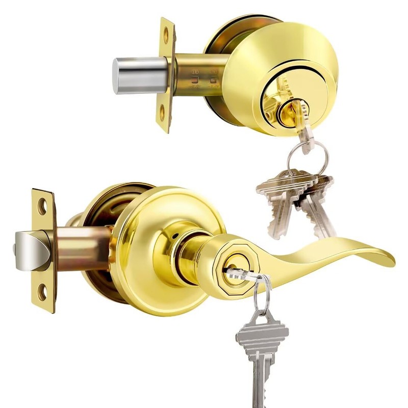 NIZADO Keyed Entry Door Lock Set Gold, Double Cylinder Deadbolts,