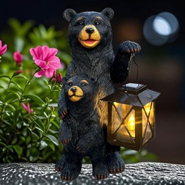 ZYLiWoo Solar Powered Black Bear Statue Decorative Lights - 10 Inch 1 Pack Black Bear Statue Outdoor Garden Patio Tabletop Decoration, Best Garden Gift for Mom, Lady
