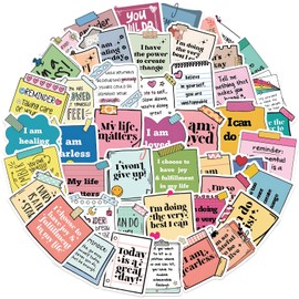 50pcs Self-Affirmation Motivational Stickers, Inspirational Quote Stickers Packs for Teens Adults Students, Positive Note Aesthetic Decals for Game Consoles Guitars Laptops Skateboards