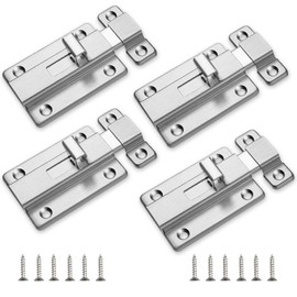 Set of 4 Door Bolt Sliding Lock Door Bolt Stainless Steel Door Lock with Screws Latch Door for Garden Gate, Toilet, Snap Latch, Bathroom, Shed