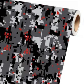 Sky Auto INC Digital Grey RED Camouflage Vinyl Car Wrap Film Sheet + Free Cutter & Squeegee (4" x 8" / Sample Size)