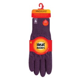 HEAT HOLDERS - Ladies Cute Striped Fairisle Warm Knitted Fleece Lined Winter Thermal Gloves (M/L, Purple)