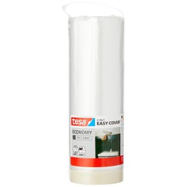 tesa Easy Cover Economy Film for Painting Work - 2 in 1 Painter's Film for Covering and Masking Tape for Masking - 33 m x 140 cm