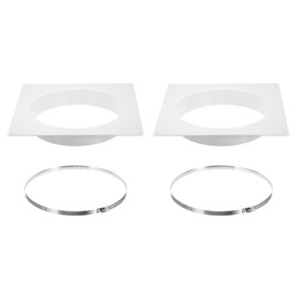 PATIKIL 10" Duct Connector Flange, 2 Pack Dryer Vent Wall Plate Square to Round Straight with Clamp for Air Heating Cooling Ventilation Exhaust Fan, White