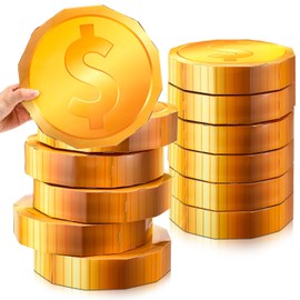 Honoson 12 pcs Casino Theme Party Decorations 9 Inch Large Gold Coin Favor Boxes Giant Gold Coin Table Centerpiece for Game Night Ball Party Supplies