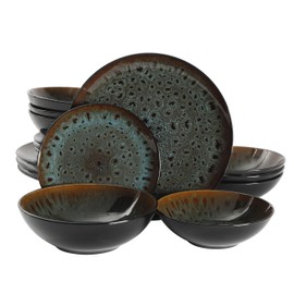 Gibson Elite Kyoto Double Bowl Dinnerware Set, Service for 4 (16pcs), Teal