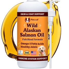 Natural Dog Company Wild Alaskan Salmon Oil Formula with Omega 3, Fish Oil for Dogs Supplement, Skin & Coat Dog Oil, Itchy Relief, Immune Support for Joints & Heart, Liquid Food Topper, 32 oz