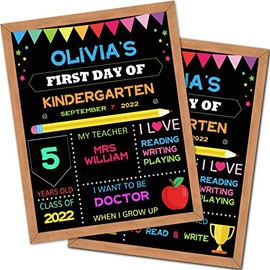 First & Last Day of School Board, 10x12 Inch Double Sided Back to School Sign for Kids Girls Boys, My 1st Day of School Chalkboard Sign Photo Prop, Wooden 1st Day Boards of Preschool Kindergarten
