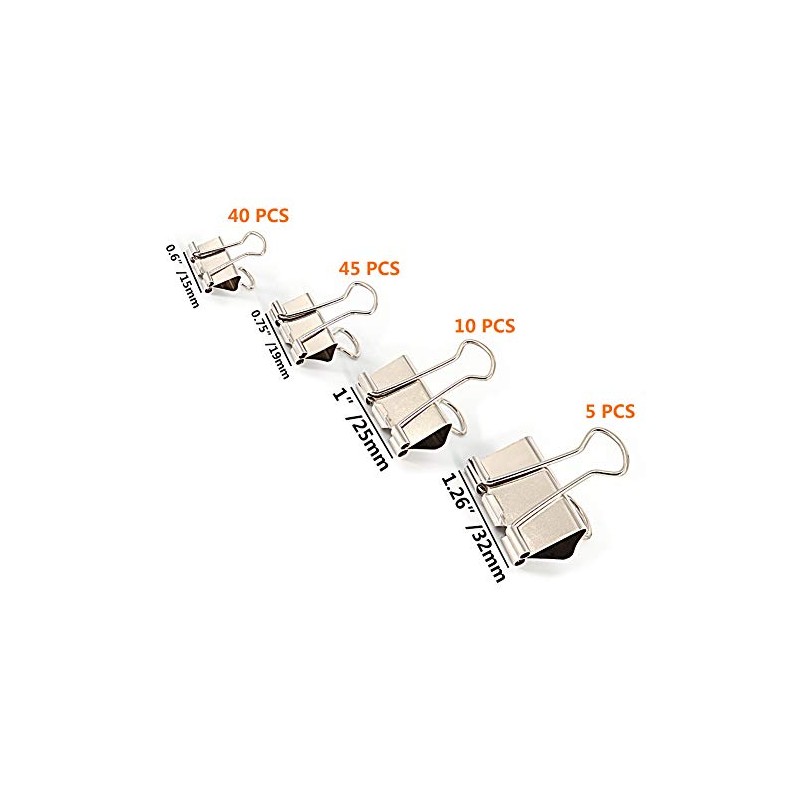 Binder Paper Clips, Assorted Sizes Set (Mini, Small, Medium, Large)