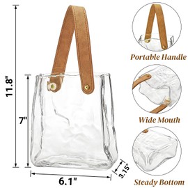 Noamus Glass Bag Vase for Flowers, Unique Purse Vases with Leather Handle, Decorative Wrinkle Handbag Shape Vase, Handmade Clear Fish Bowl for Centerpieces, Home Office Garden Wedding, Farmhouse Decor