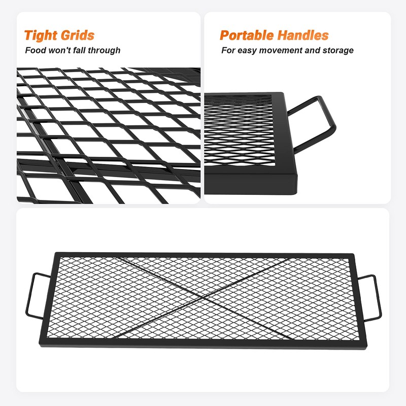 onlyfire Rectangle X-Marks Fire Pit Cooking Grate, Campfire Grill Grate