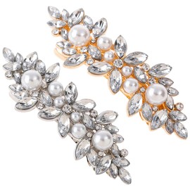 BIUDECO 2pcs Rhinestone Hair Clips for Girls Pearl Hairpin Barrette Fashion Hair Accessories for Parties