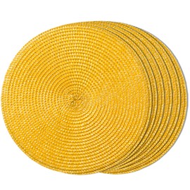 FunWheat Round Braided Placemats Set of 6 Place Mats for Dining Tables Woven Washable Non-Slip Table mats Small 13 inch(S Yellow, 6pcs)