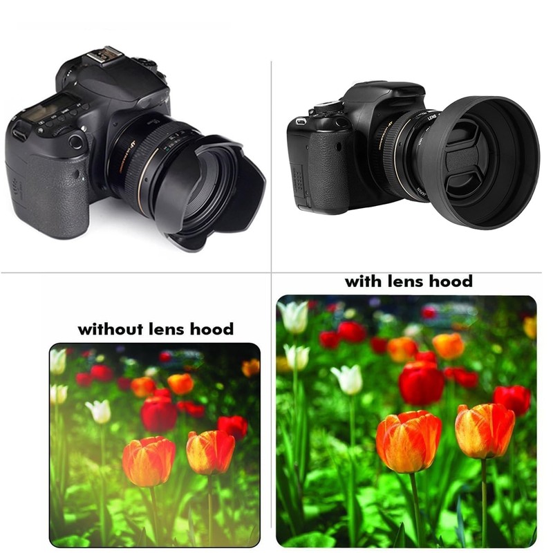 52 mm Lens Hood Set, Foldable Rubber Lens Hood with