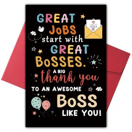 Bewoow Great Jobs Start with Great Bosses Card, Thank You Greeting Card for Boss, Appreciation Gifts from Employee, Team, or Colleague - Gifts for Boss Appreciation, Promotion, or Farewell