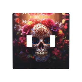 HYTTER Double Switch Wall Plate - PC Material, Durable, Heat Resistant, Easy to Clean -Standard Size Sugar Horror Skull and Flowers Pattern