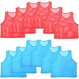 Nylon Mesh Jerseys, 12 Pack Scrimmage Vests Team Practice Pinnies Great for Children Youth Sports Basketball, Soccer, Football - Blue & Red