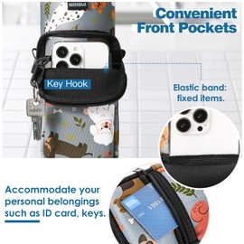 Nuovoware Water Bottle Carrier Bag, 40oz Bottle Pouch Holder, Adjustable Shoulder Hand Strap 2 Pocket Sling Neoprene Sleeve Sports Accessories for Hiking Travelling, Gray Puppy