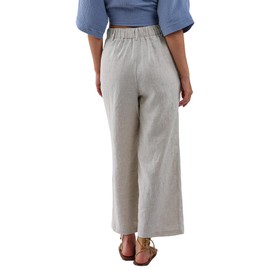 Amazhiyu Women's 100% Linen Summer High-Waisted Wide Leg Pants with Pockets Flax, Medium