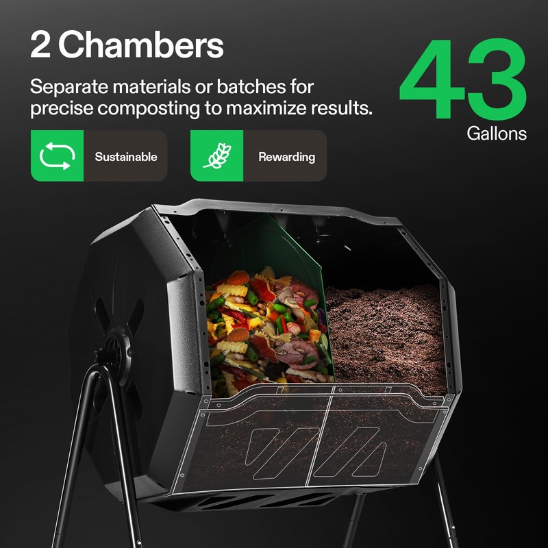 VIVOSUN Outdoor Tumbling Composter Dual Rotating Batch Compost Bin, 43
