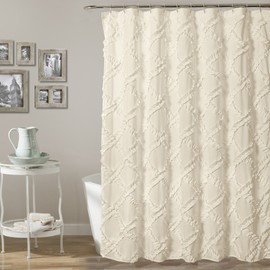 Lush Decor, Ivory/Pale Yellow Ruffle Diamond Shower Curtain | Textured Shabby Chic Farmhouse Style Design, x 72, 72" x 72"