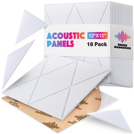 18 Pack Self-Adhesive Acoustic Panels, 12"x 12"x 0.4" Sound Absorbing Panels, High Density Square Sound Proof Noise Dampening Panels for Walls Home Studio Office, Trapezium Cutting Style, White