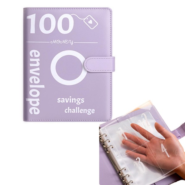 100 Envelope Challenge Binder Purple Savings Challenge Book Cash Binder,