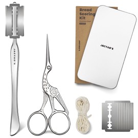 JACYAO'S Bread Scoring Tool Kit, Bread Lame and Dough Scissors Made From Food Grade Stainless Steel, Sourdough Scoring Tool Kit with 100 Inches Cotton Twine, 10 Razor Blades and Metal Storage Box