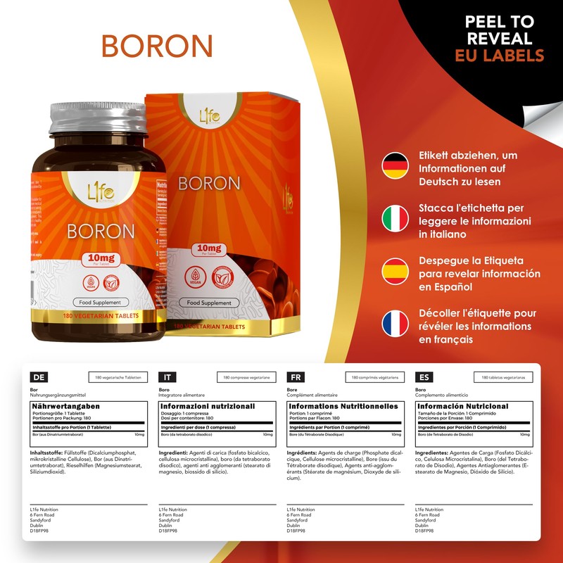 L1fe Nutrition LN Boron Supplements | 180 High Strength Vegan