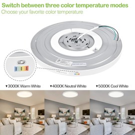 hykolity 18 Inch LED Round Flat Panel Light, White, 32W, 3200lm, 3000K/4000K/5000K CCT Selectable, 120°Beam Angle, Dimmable Edge-Lit Flush Mount Ceiling Light Fixture - ETL Listed