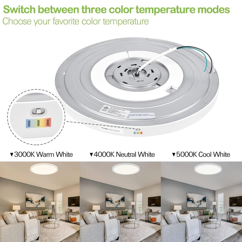 hykolity 18 Inch LED Round Flat Panel Light, White, 32W,